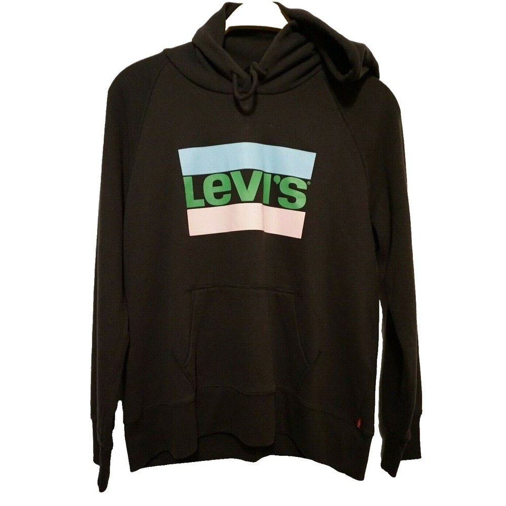 LEVIS HOODIE Women Small Black Logo Pullover Sweatshirt NEW